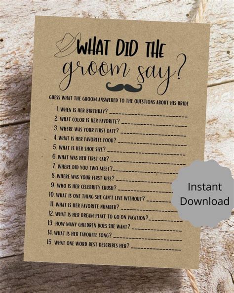 What Did The Groom Say Bridal Shower Game Printable Instant Etsy