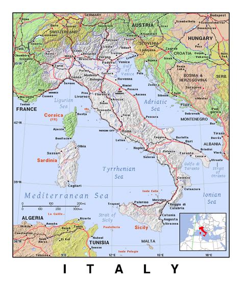Detailed Political Map Of Italy With Relief Italy Europe Mapsland Maps Of The World
