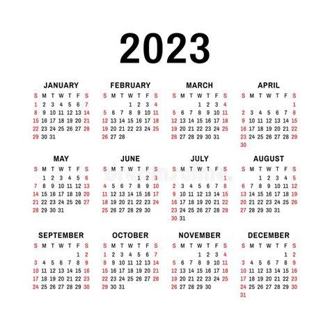 Calendar 2023 Year Simple Design English Vector Template New Year
