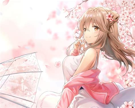 Download 1280x1024 Cute Anime Girl Profile View Sakura Blossom White