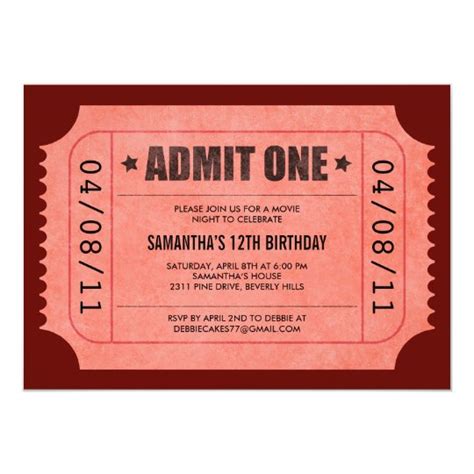 Enjoy the free birthday movie ticket during your birthday month from gsc, tgv and mbo cinema. Red Admit One Ticket Invitations | Zazzle.com