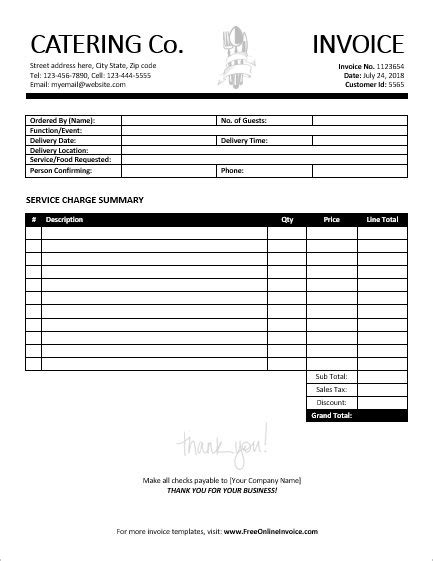 Download Free Ms Word Catering Service Invoice Template