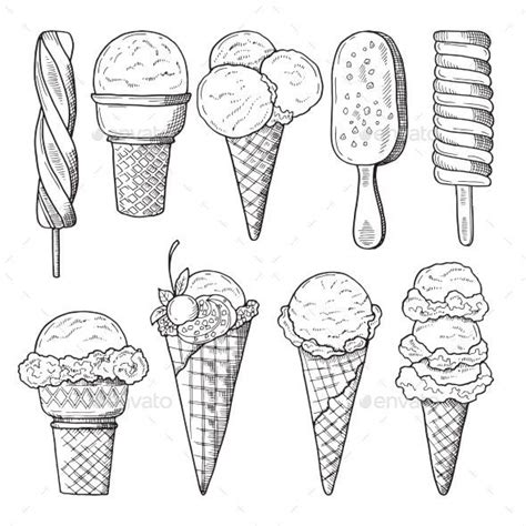 Hand drawn illustrations set of ice creams. Vector... - #creams #Drawn