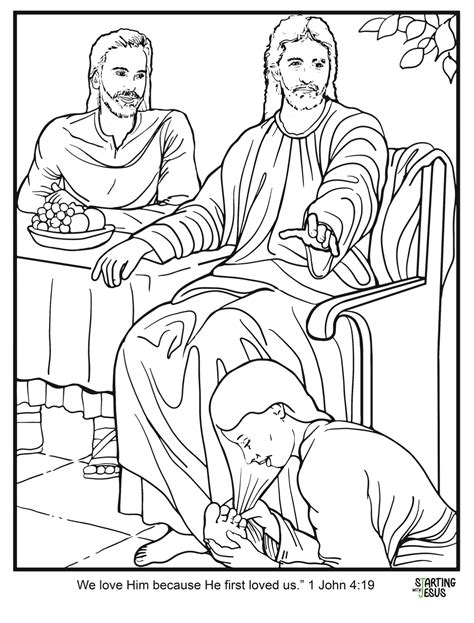Mary Washing Jesus Feet Coloring Page Coloring Pages