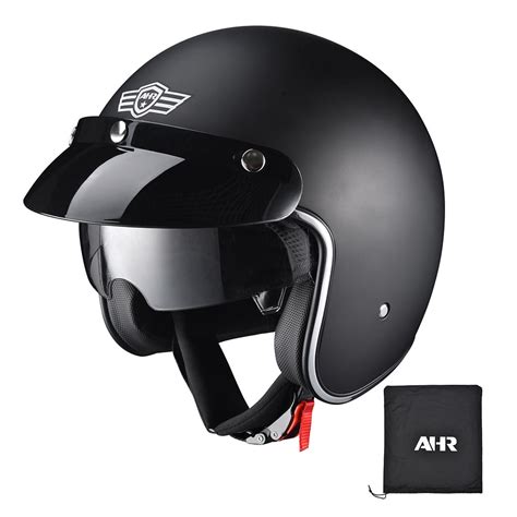 Ahr Run O Retro 34 Open Face Motorcycle Helmet With Removable Snap On