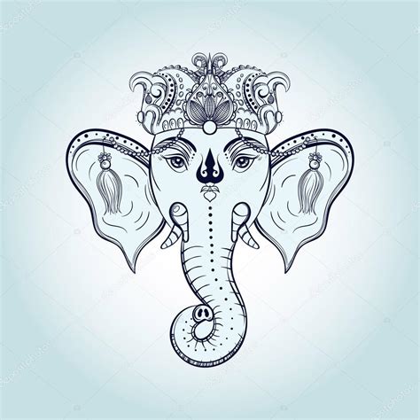 Hand Drawn Elephant Head Indian God Lord Hindu Deity Ganesha G