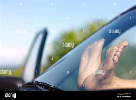 View Of Barefoot In Car Through Windshield Stock Photo 34158825 Alamy