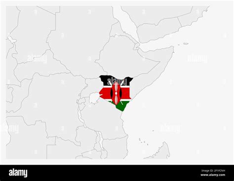 Kenya Map Highlighted In Kenya Flag Colors Gray Map With Neighboring