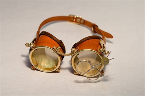 steampunk goggles made from leather solid brass parts and