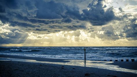 Poland Beach Nature Sun Rays Clouds Sea Baltic Sea Hd Wallpapers