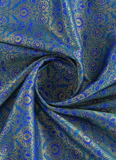Buy Royal Blue Brocade Fabric Brocade Blended Patterned Online