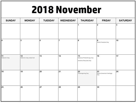 20 Calendar 2018 November Free Download Printable Calendar Templates ️