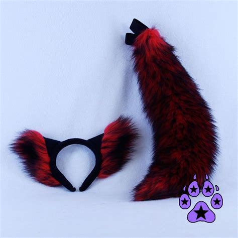 Pawstar Furry Wolf Ears And Tail Set Halloween Costume Realistic Red