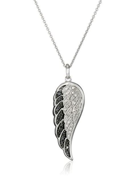Buy Sterling Silver Black And White Diamond Angel Wing Pendant Necklace