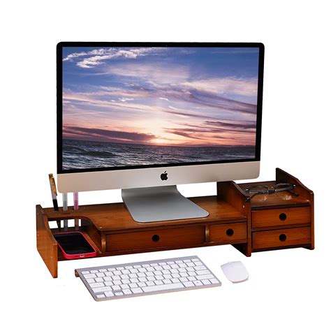 Buy Waytrim Bamboo Monitor Stand Riser With Drawer Computer Riser Desk