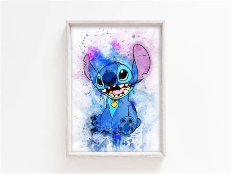 Stitch Watercolor Printable Art Lilo And Stitch Instant Etsy