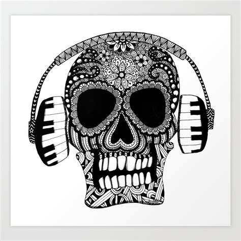 Zentangle Skull With Headphones Prints Majice Sa štampom Goji