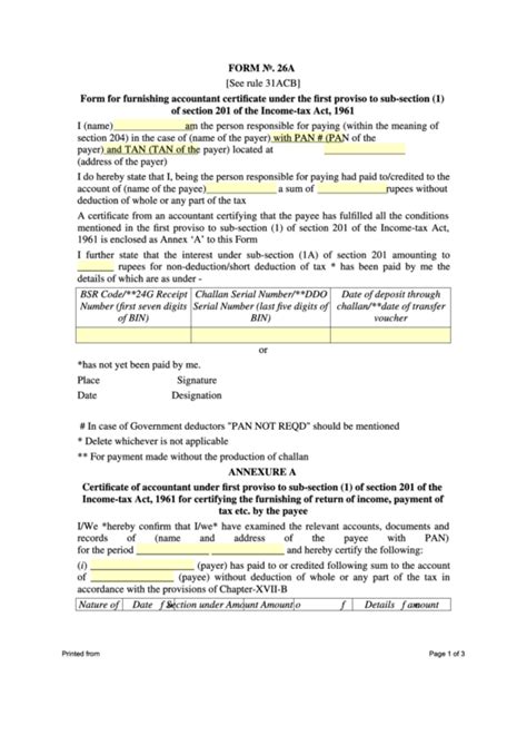 Form 26a Form For Furnishing Accountant Certificate Under The First