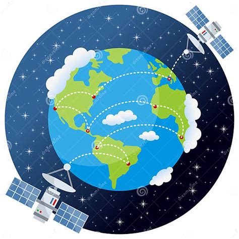 Planet Earth With Satellites And Stars Stock Vector Illustration Of