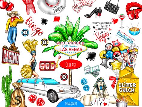 High Resolution Las Vegas Clip Art Set 40 Hand Drawn Elements For