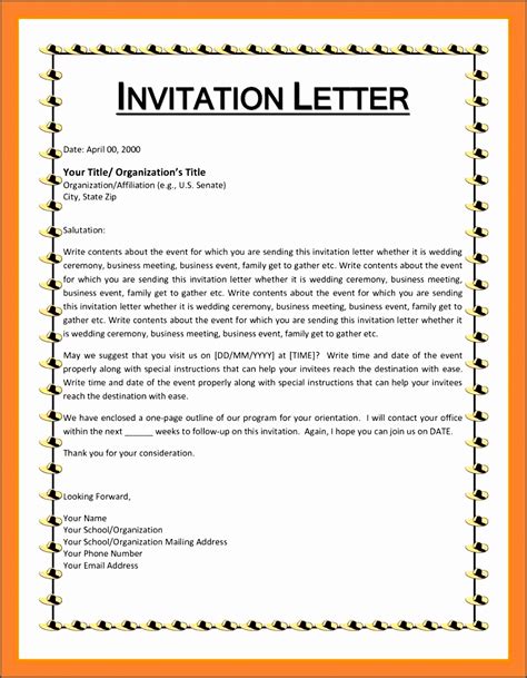 Sample of invitation letter / supporting letter for uk / us / canada / ireland. 5 formal Invitation Letter Sample for An event ...