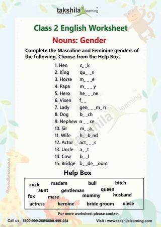At grade 2, children are more or less comfortable with the english language, and they have accepted it as a language worth spending time to learn. Worksheets for class 2 english nouns gender by Takshila learning | Online Classes - Issuu