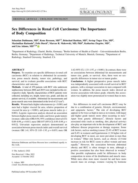 Pdf Sex Differences In Renal Cell Carcinoma The Importance Of Body