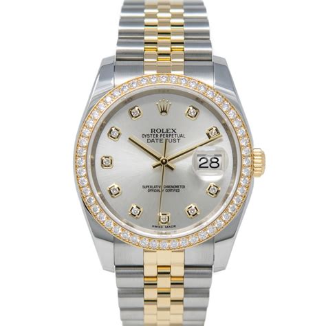 Rolex Datejust 36 Steel And Gold 116243 Wristwatch Silver Diamond
