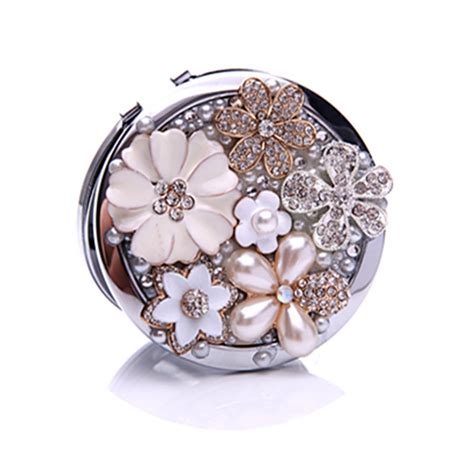Crystal Mini Beauty Pocket Mirror Portable Double Dual Sides Stainless