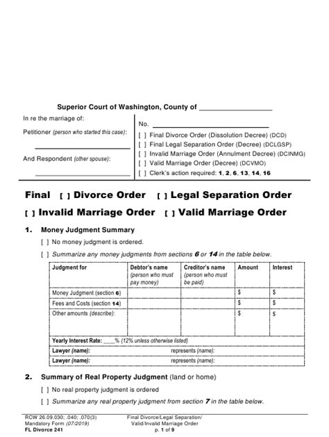 Form Fl Divorce241 Download Printable Pdf Or Fill Online