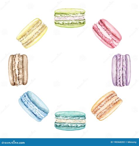 Watercolor Border Frame With With Multicolor Macaroons Stock