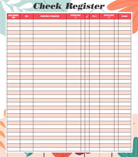 Free Printable Checkbook Register Full Page Forestplm