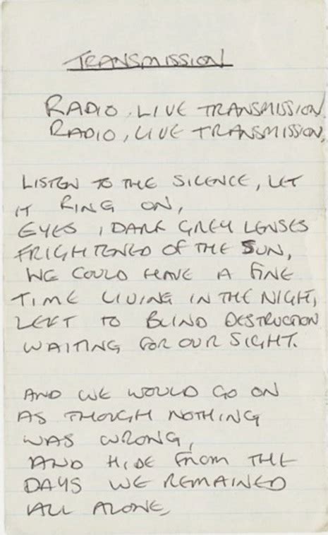 In Their Own Write Handwritten Lyrics By Nick Cave David Bowie Joey