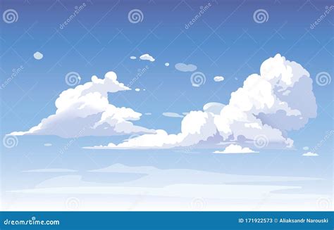 Vector Blue Sky Clouds Anime Clean Style Background Design Stock