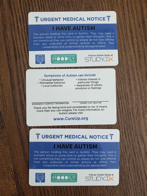 Autism Card Autism Emergency Card Autism Medical Card Etsy