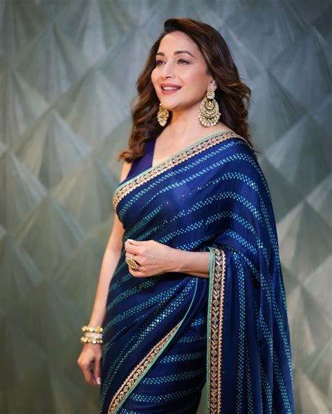 Madhuri Dixit Looks Effortlessly Graceful In A Blue Saree