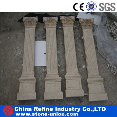 Square Beige Limestone Carving Construction Columns From China
