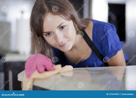 jolie femme au foyer nettoyant la cuisine image stock image du jeune housewife 27647893