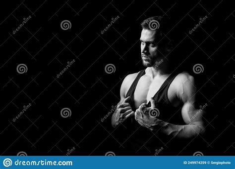 Muscular Young Man With Perfect Body Stripping Stock Image Image Of