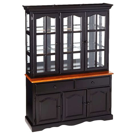 Treasure Buffet And Lighted Hutch Antique Black And Cherry Sunset Trading
