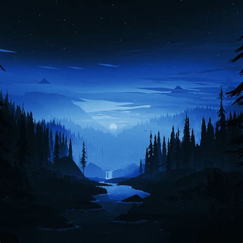 Download 2248x2248 Wallpaper Dark Night River Forest Minimal Art
