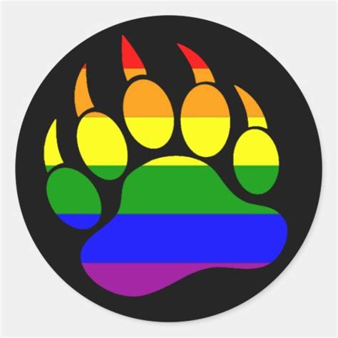 Gay Bear Pride Rainbow Bear Paw Black Classic Round Sticker Zazzle