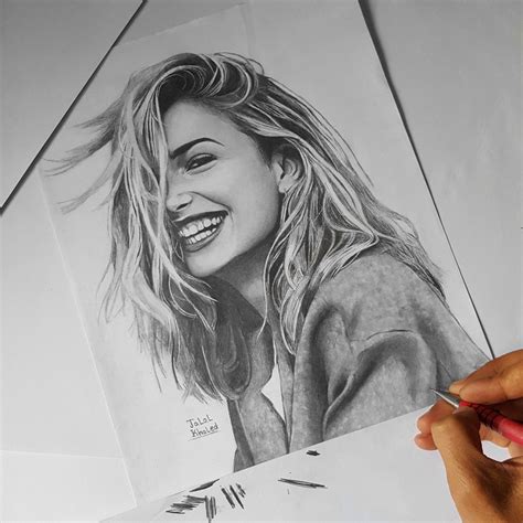 Smile Girl Portrait By Jalal Khaled Pencil Drawing Girl Drawing Art Drawings Simple