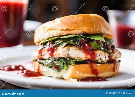 Turkey Burger With Cranberry Sauce And Spinach Stock Photo Image Of