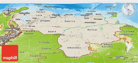 Shaded Relief Panoramic Map Of Venezuela Physical Outside
