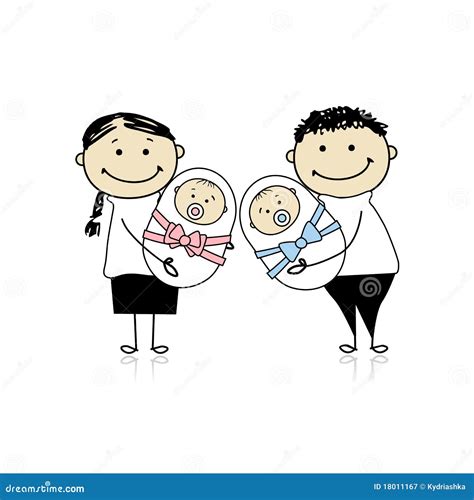 Happy Parents With Newborn Twins Stock Vector Illustration Of Girl