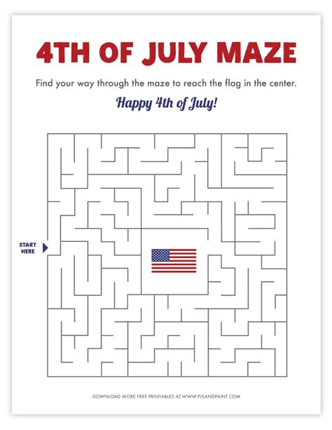 Free Printable 4th Of July Maze 4th Of July Printable Games