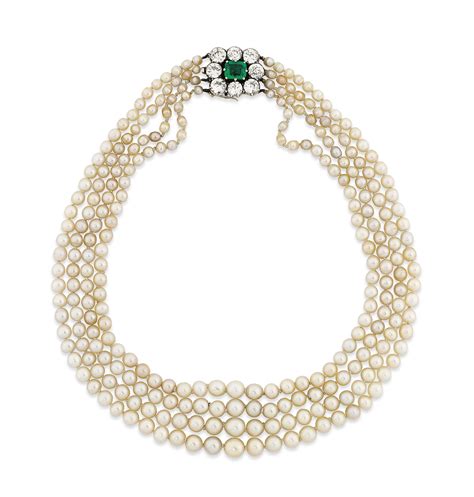 An Antique Natural Pearl Emerald And Diamond Necklace Christies