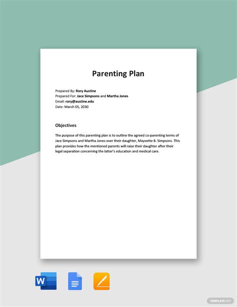 9 Parenting Plan Templates Free Sample Example Format Download