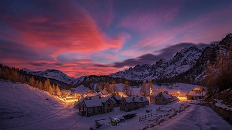 Mountain Village At Sunset By Rossano Ferrari